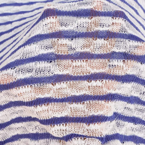Blue Violet and White Stripe Open Weave Sweater Knit Fabric 1 yard 30 inches